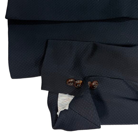 Massimo Dutti Navy Cotton Blazer 46R Elbow Patch Textured Sport Coat - Picture 3 of 9